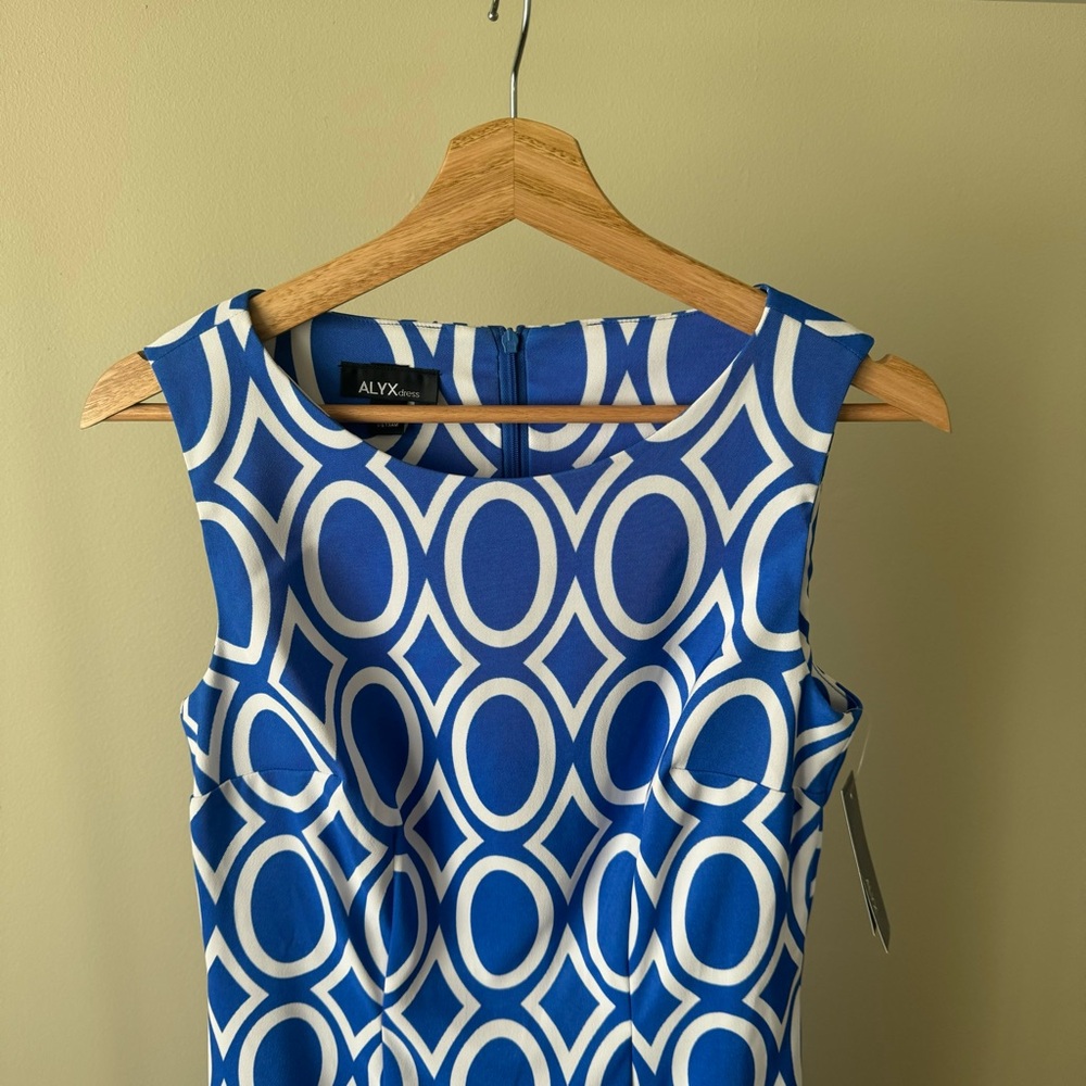 Alyx Blue and White Sheath Mini Dress Bateau Neckline